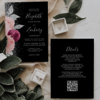Mariage Code QR Noir Argent Rouge Floral