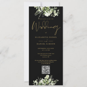 Invitation Mariage Code QR Noir et Or Floral Verdure