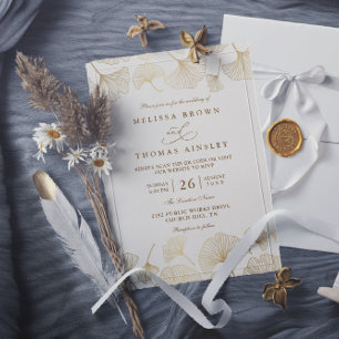 Invitation Mariage Code QR Or Rêverie Ginkgo Minimaliste