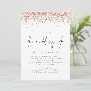 Invitation Mariage Code QR Pailleté Or Rose Élégant