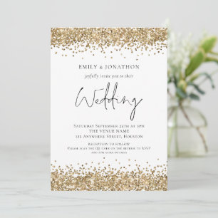 Invitation Mariage Code QR Paillettes Or Modernes