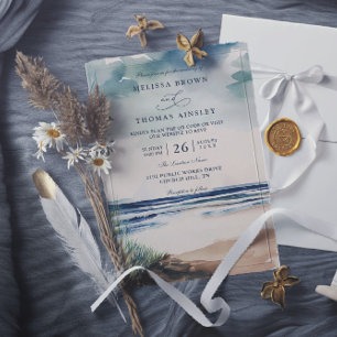 Invitation Mariage code QR palmier et herbe de plage aquarell