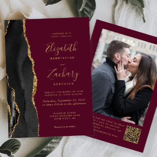 Invitation Mariage Code QR Photo Agate Or Bourguignon