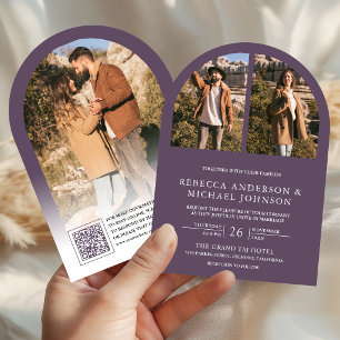 Invitation Mariage Code QR Photo Arch Purple Poussiéreux Mode