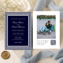 Mariage Code QR Photo Bordure Harlequin Bleu Marin