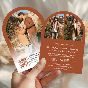 Invitation Mariage Code QR Photo d'Arche en Terracotta Modern