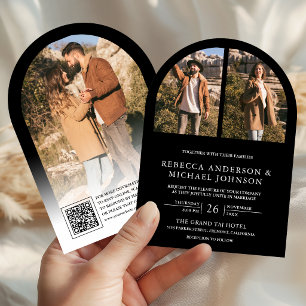 Invitation Mariage Code QR Photo d'Arche Noir Moderne