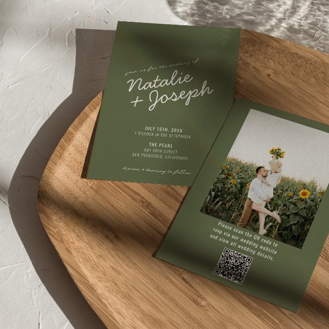 Invitation Mariage Code QR Photo Estival Fantaisiste Vert (Créateur téléchargé)