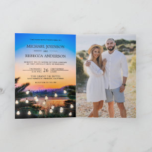 Invitation Mariage Code QR Photo Lumières de Coucher de Solei