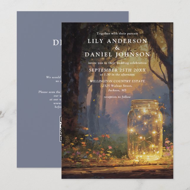 Invitation Mariage Code QR Pot Masonique Forêt Enchantée Rust (Devant / Derrière)