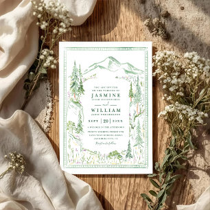 Invitation Mariage Code QR Rustique Forêt Montagneuse