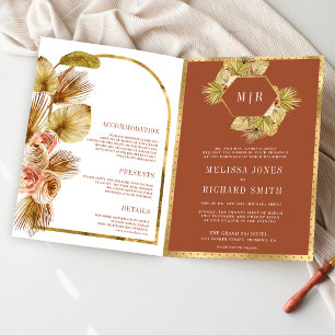 Invitation Mariage Code QR Terracotta Floral Bohème Terreux