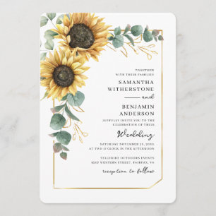Invitation Mariage Code QR Tournesol Eucalyptus Floral