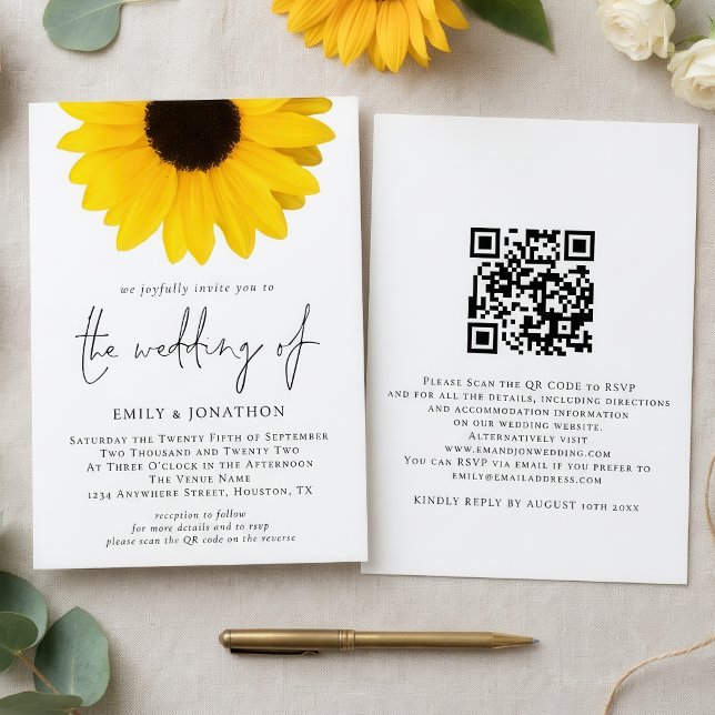 Invitation Mariage Code QR Tournesol Moderne (Créateur téléchargé)