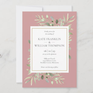 Invitation Mariage code QR tout-en-un à la verdure Rose Pouss