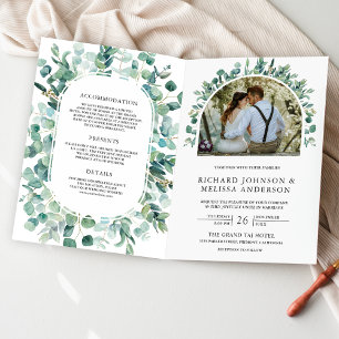 Invitation Mariage Code QR Tout en Un Eucalyptus Rustique