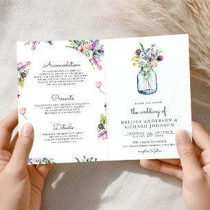 Invitation Mariage Code QR Tout en Un Pot Mason Fleur Sauvage