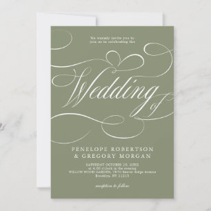 Invitation Mariage code QR vert sauge calligraphie moderne