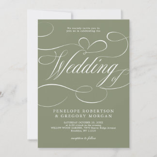 Invitation Mariage code QR vert sauge calligraphie moderne