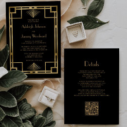 Invitation Mariage Code QR Vintage Or Noir Déco des Années 19