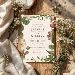 Invitation Mariage Code QR Vintage Rustique Botanique de Verd