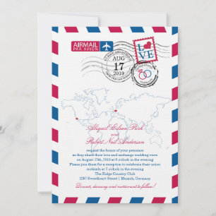 Invitation Mariage Coeur d'Airmail de San Diego et d'Allemagn