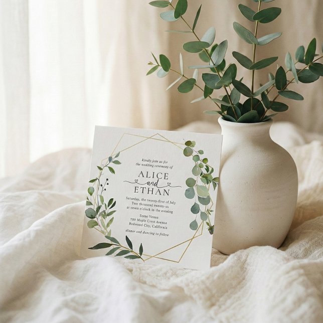 Invitation Mariage Coeur Script Eucalyptus Verdure (Créateur téléchargé)