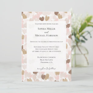 Invitation Mariage Cœurs Crème Brun Rose Blush Romantique