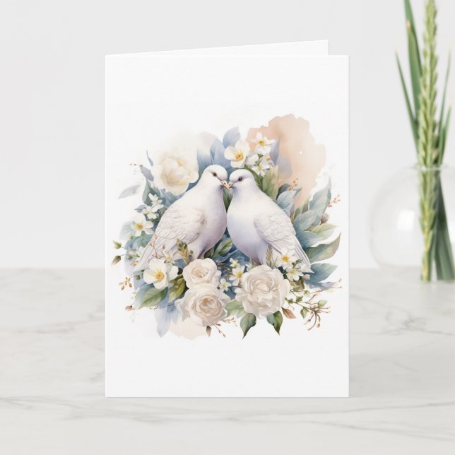 Invitation Mariage Colombes Blanches Aquarelle (Devant)