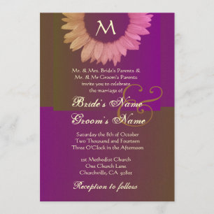 Invitation Mariage coloré kaki pourpre de tournesol d'or