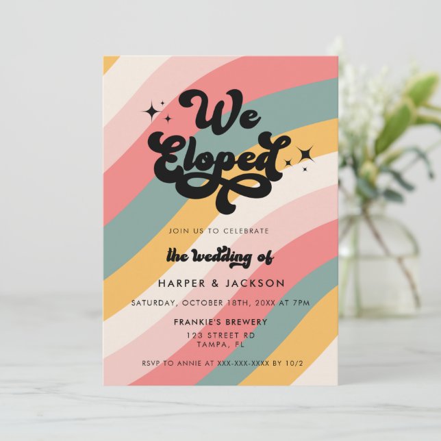 Invitation Mariage Coloré Rétro Nous Nous Sommes Enfuis  (Debout devant)