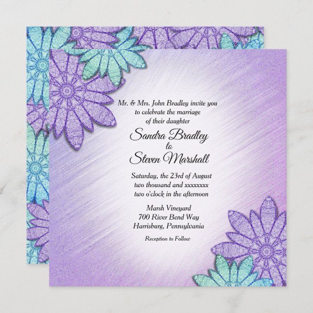 Invitation Mariage combiné couleur florale chic (Devant / Derrière)