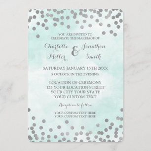 Invitation Mariage Confetti d'argent couleur bleue