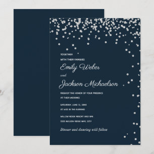 Invitation Mariage Confetti en diamant bleu marine