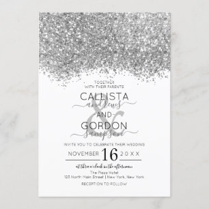 Invitation Mariage Confetti Parties scintillant blanche en ar