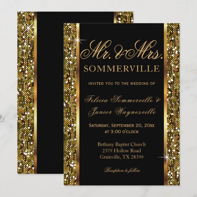 Invitation Mariage Confetti Parties scintillant or (Devant / Derrière)