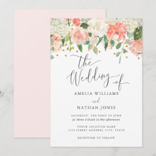 Invitation Mariage Confetti Rose Floral Doré