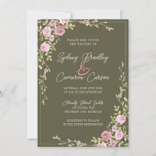 Invitation Mariage Conte de Fées Floral Rose & Vert Jardin Vi