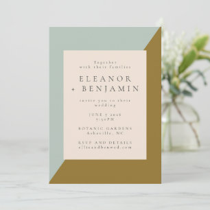 Invitation Mariage contemporain bleu clair moutarde olive RSV