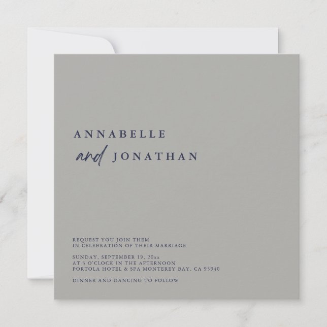 Invitation Mariage contemporain moderne Silver Navy bleu (Devant)