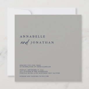 Invitation Mariage contemporain moderne Silver Navy bleu