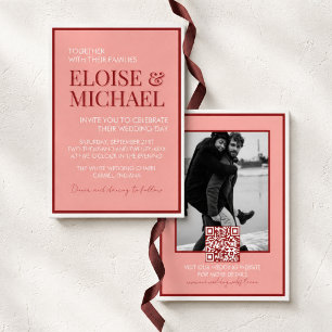 Invitation Mariage Contemporain Rose et Rouge Élégant