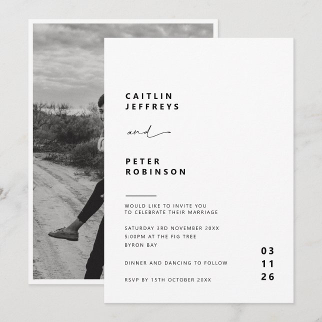 Invitation Mariage contemporaine simple et moderne (Devant / Derrière)
