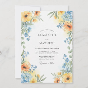Invitation Mariage Coquelicot Azur Doré