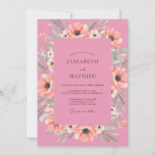 Invitation Mariage Coquelicot Corail Rose