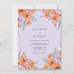 Invitation Mariage Coquelicot Orange Lilas