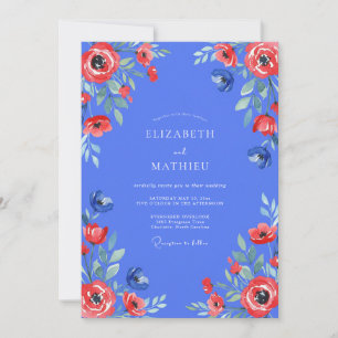 Invitation Mariage Coquelicot Rouge et Pervenche