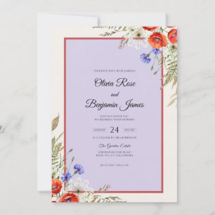 Invitation Mariage Coquelicot Rouge Lilas Atténué