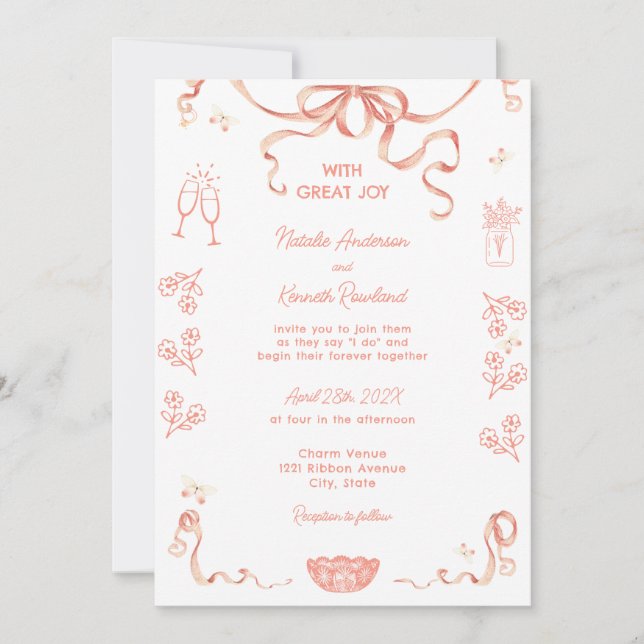 Invitation Mariage Coquette Vintage Cameo (Devant)