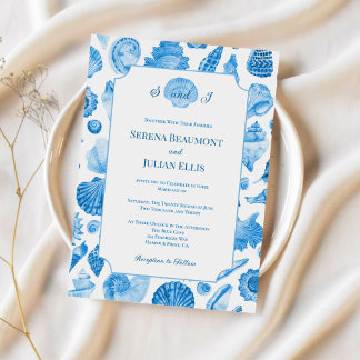 Invitation Mariage Coquillage Bleu Barbeau du Littoral